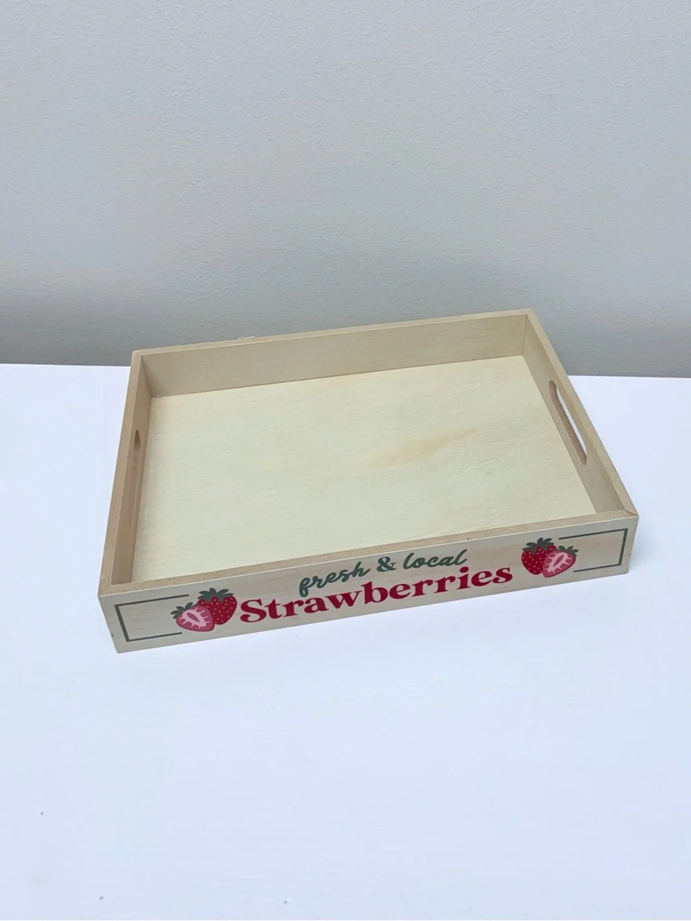 Wooden Serving Tray with “Fresh & Local Strawberries